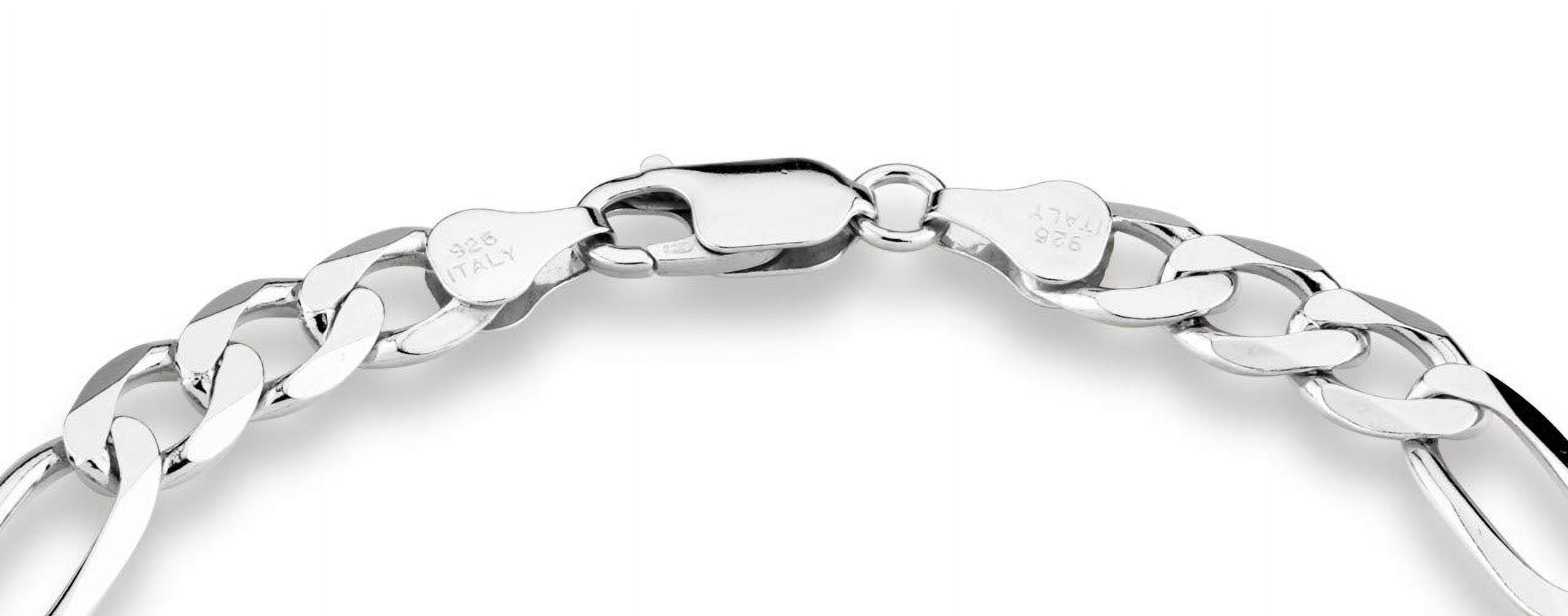 Miabella 925 Sterling Silver Italian 7mm Solid Diamond-Cut Figaro Link Chain Bracelet for Men, Made in Italy (Length 8 Inches)
