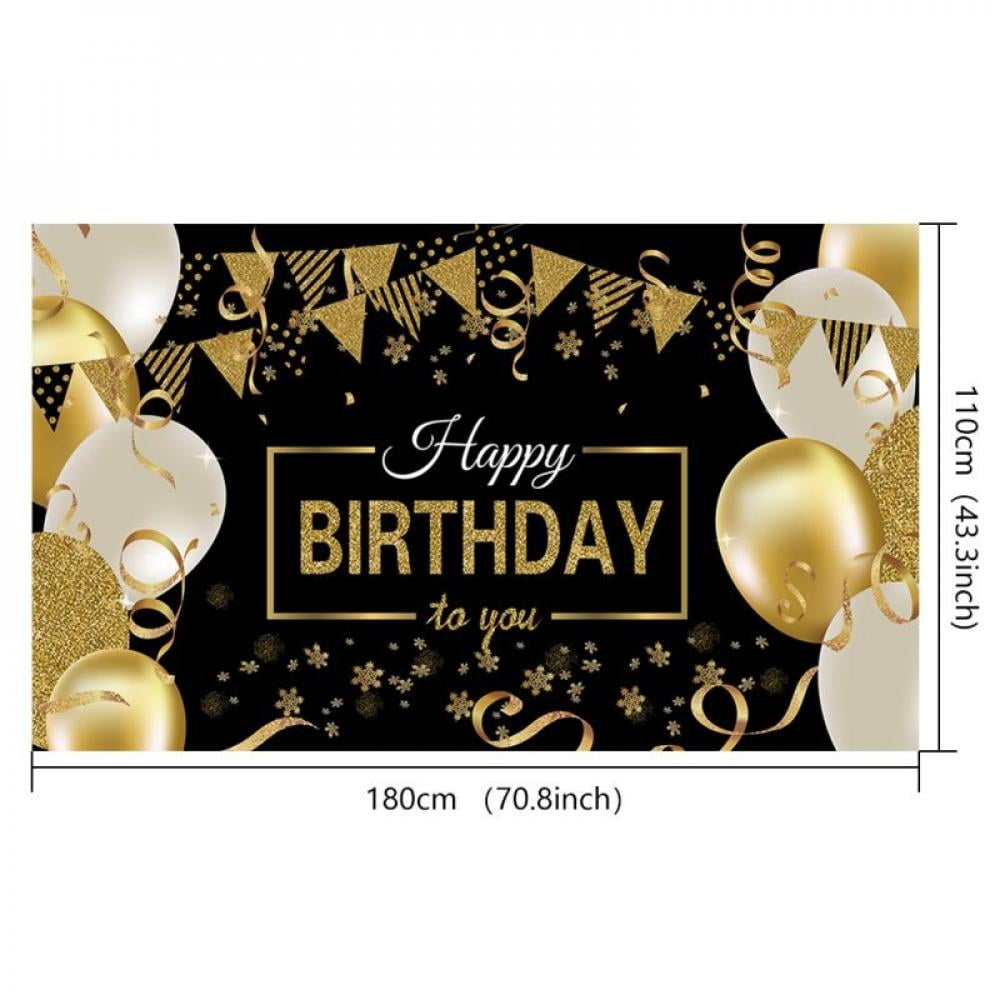 Happy Birthday Backdrop Banner Extra Large Black and Gold Sign Poster for Men Women Birthday Anniversary Party Photo Booth Backdrop Background Banner Decoration Supplies