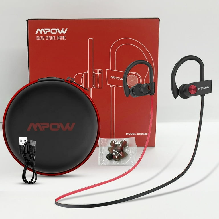MPOW New Wireless Sport Bluetooth Headphones CVC 6.0 Wireless Headphones Bluetooth 5.0 In ear Headphones with Biult In Mic IPX7 Waterproof for Running Red Black Walmart