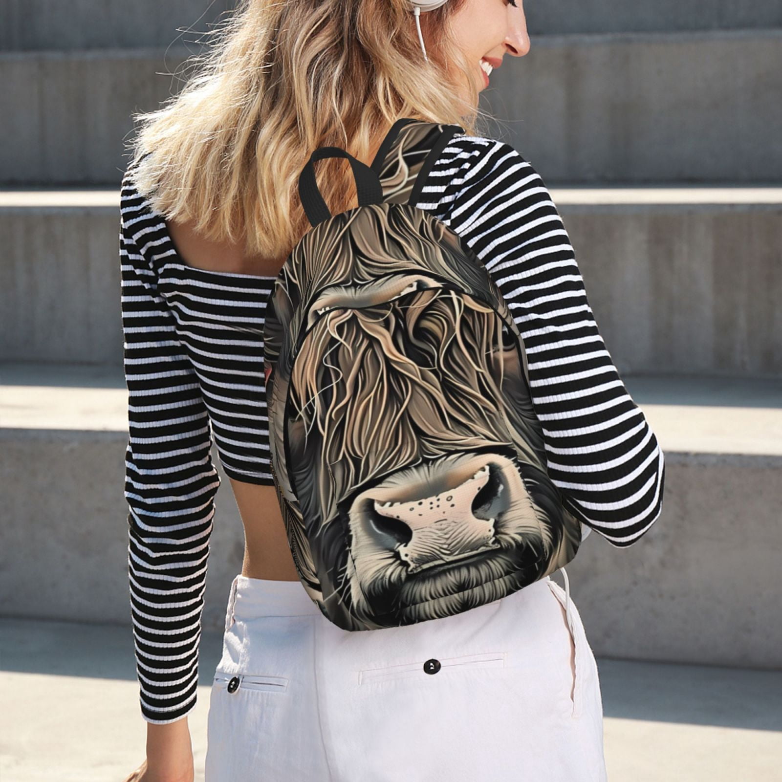 Vsdgher Butterfly Cow With Flowers Print Canvas Backpack Travel Rucksack Unisex Knapsack 15.7/17.7Inch Laptop Backpack for Work,College -Small
