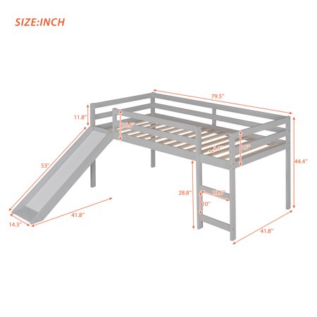 Gray Twin Loft Bed with Slide - Multifunctional Design for Kids' Bedroom