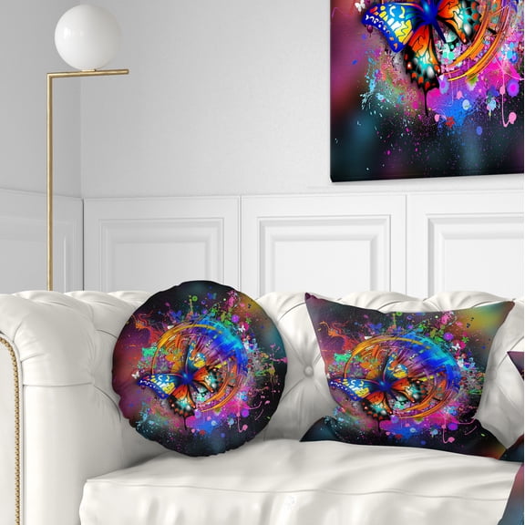 Designart Butterfly over Abstract Background - Abstract Throw Pillow - 12x20