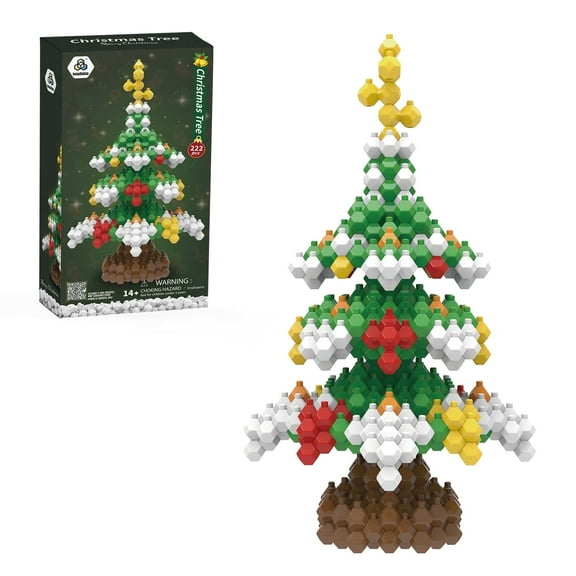 KADELE Christmas Tree Building Set Micro 3D Extremely Challenging STEM Building Blocks 222 Pieces,Eco-friendly ABS material