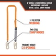thumbnail image 2 of 6’ Single Leg External Shock Absorbing Lanyard with 2 Steel Snap Hooks, 2 of 7