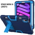 thumbnail image 2 of Case for iPad Mini 6, Kickstand Shockproof Kids Proof Case Heavy Duty High Impact Resistant Hybrid Three Layer Rugged Defender Full Body Protection Case, Blue, 2 of 7