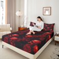 thumbnail image 3 of Homewish Spooky Halloween Skull Bed Sheets,Crimson Rose Pattern Full Size Sheets,Black Red,4pcs,1 Flat Sheet,1 Fitted Sheet and 2 Pillowcases, 3 of 6