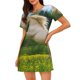 thumbnail image 1 of Balery Horse Rearing Up In The Field Camisón de manga corta con cuello redondo para mujer, cómodo y elegante., 1 of 6