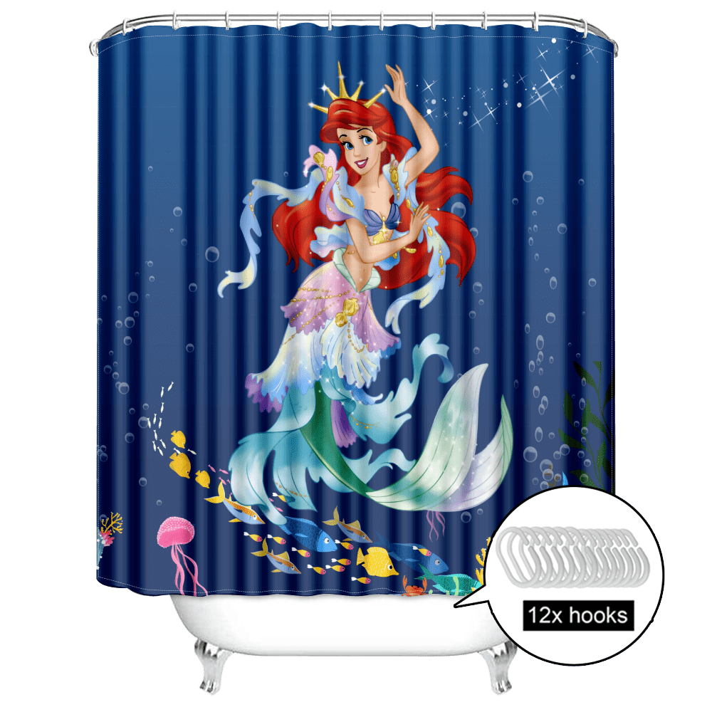 The Little Mermaid Shower Curtain Winter Bathroom Decor with 12 Hooks