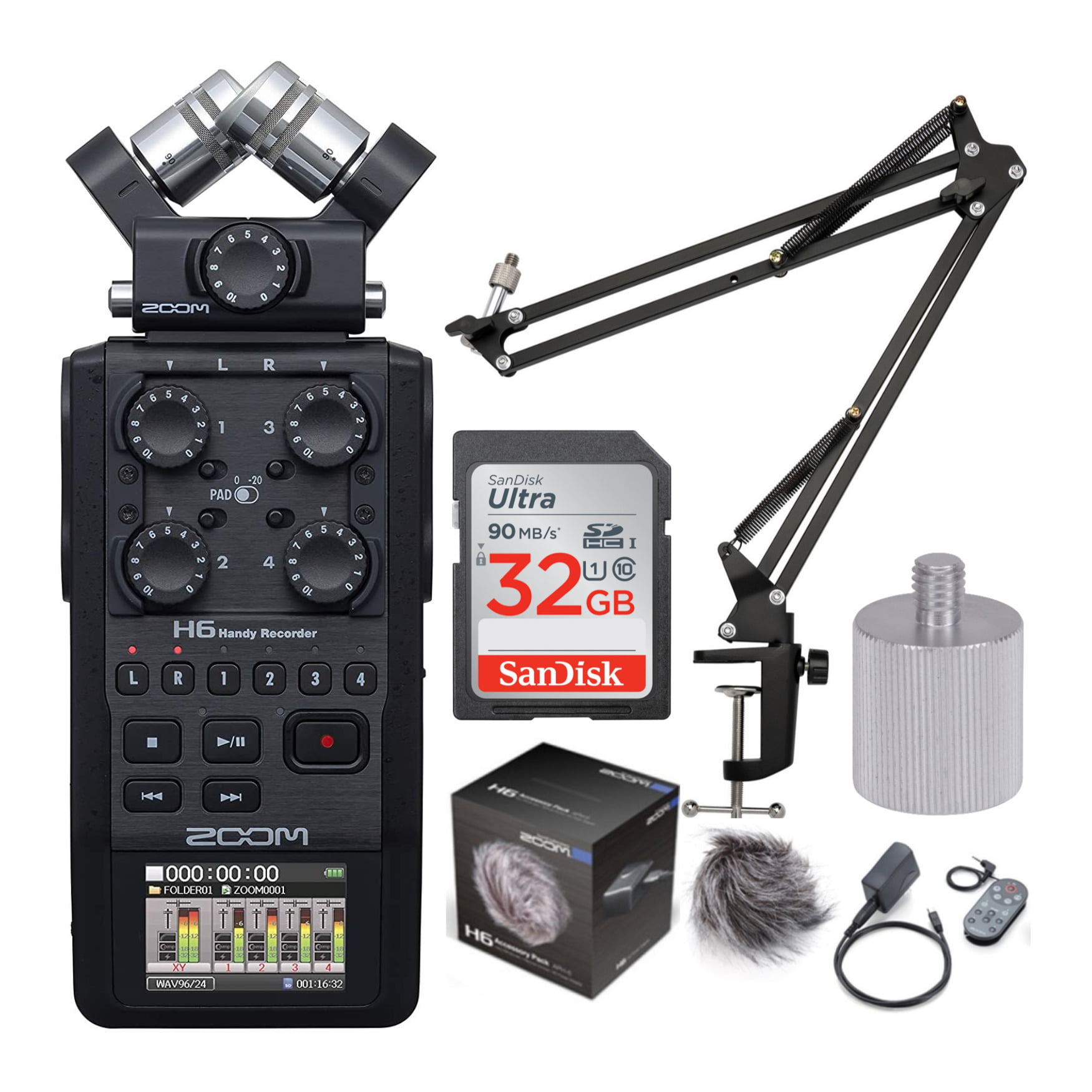 Zoom H6 6-Track Handy Recorder (Black, 2020 Model) with Accessory 