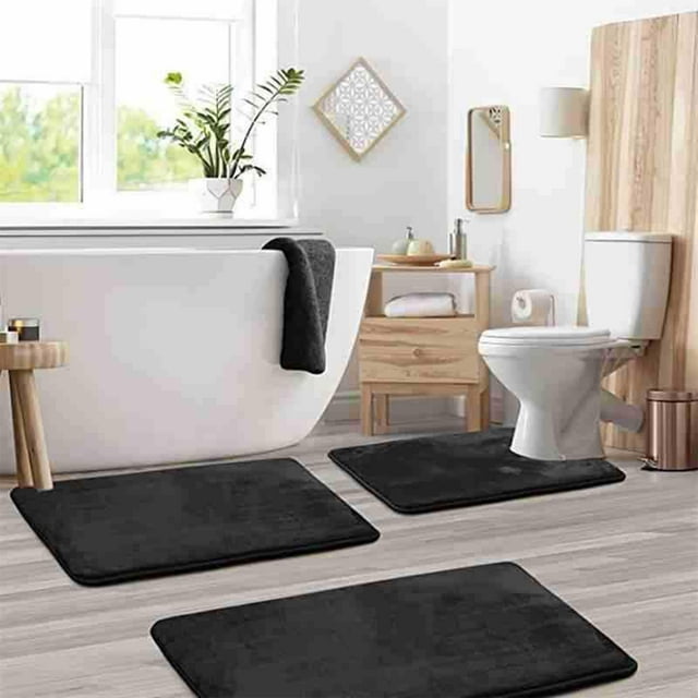 Bathroom Mat Set under $5! CQCYD Bathroom Floor Mat Set, Absorbent Velvet Toilet Three-Piece Mat, Non-Slip Bath Mat for Household, Soft Floor Mat for Bathroom and Home