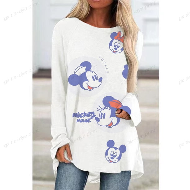 Disney Mickey Mouse Printed T-Shirt Retro Hippie Elegant Long Sleeve T Shirts Korean Fashion Tee Shirt Woman Print Tops PresentXXXL Gao Jinjia LED