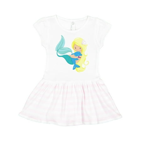

Inktastic Mermaid And Dolphin Mermaid With Blonde Hair Gift Toddler Girl Dress