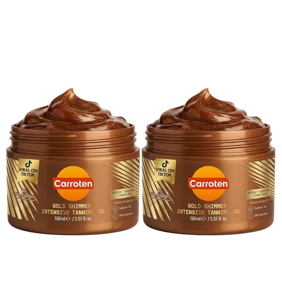 Carroten Gold Shimmer Tanning Gel | Browning Tan Accelerator | Non-Greasy, Water-Resistant with Carrot & Coconut Oil | Vitamin A & E For Moisture & Hydration | 5 Fl Oz (Pack of 2)