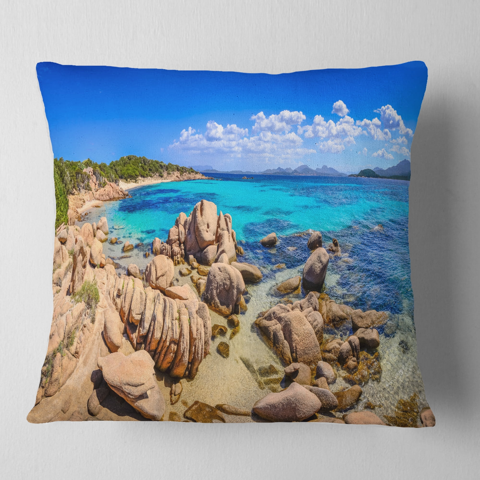 Designart Coastline Panorama - Beach Photography Throw Pillow - 18x18