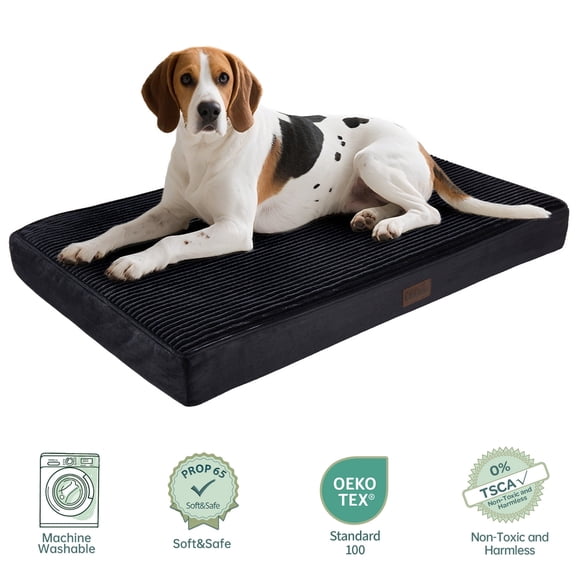 OhGeni Orthopedic Large Dog Bed 35in, Deluxe Pet Bed for Crates, Waterproof and Washable, 25D Egg Crate Foam Pad Anti-Slip Sleeping Mat for Cats Breeds, 35" x 22", Black