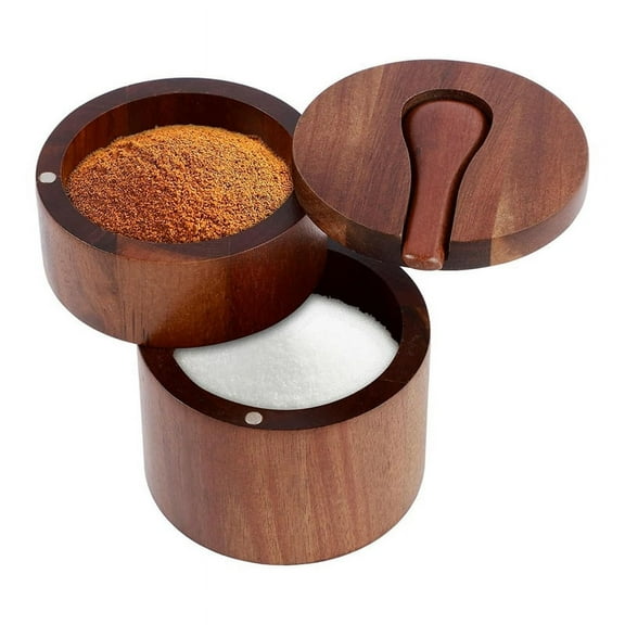 Wooden Salt Shaker, 2-Tier Spice Container, Small Wooden Box for Storing Salt, Spi G19776