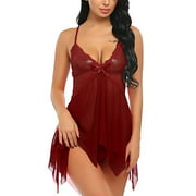Sexy Lingerie for Women Open Front Lace Bodysuit Set V-Neck Babydoll Chemise Nightgown Plus Size