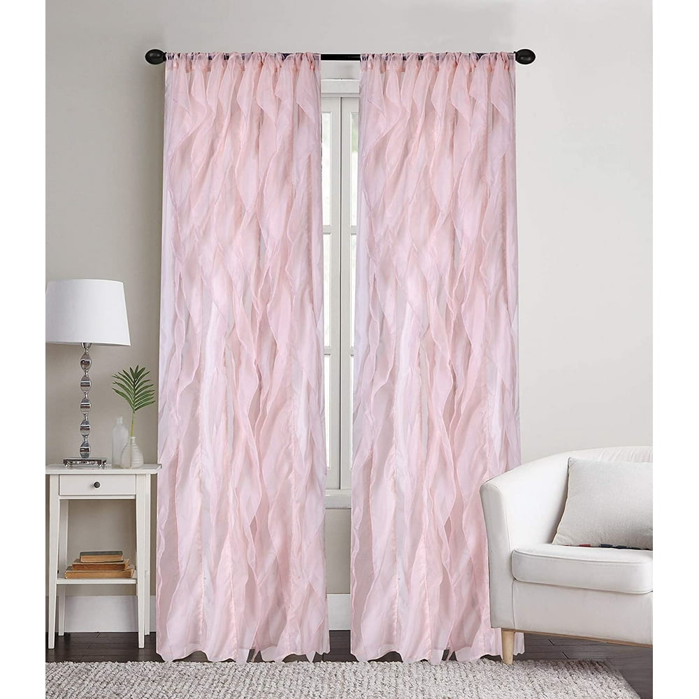 Sapphire Home 2 Cascade Curtain Panels, Pink Ruffle 84" Curtain Panels
