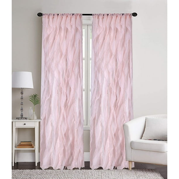 Sapphire Home 2 Cascade Curtain Panels, Pink Ruffle 84" Curtain Panels