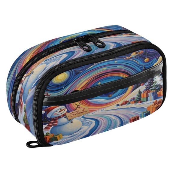 Large Pencil Pen Case Capacity PVC Pencil Pouch Makeup Bag for Women Man, SnowmanPrinted