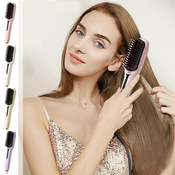 Fiudx Peine Alisador, Cuatro Ajustes de Calor, Calentamiento Rápido En 20 Segundos, Diseño Portátil para Viajes, Cerdas Redondeadas Resistentes Al Calor, Ideal para Peinar y Cuidar El Cabello, Tamaño