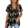 thumbnail image 3 of Hauts d'Été pour Femmes 2023 Mode Décontractée Col en V Imprimé Ample Manches Courtes T-Shirt Hauts, 3 of 7