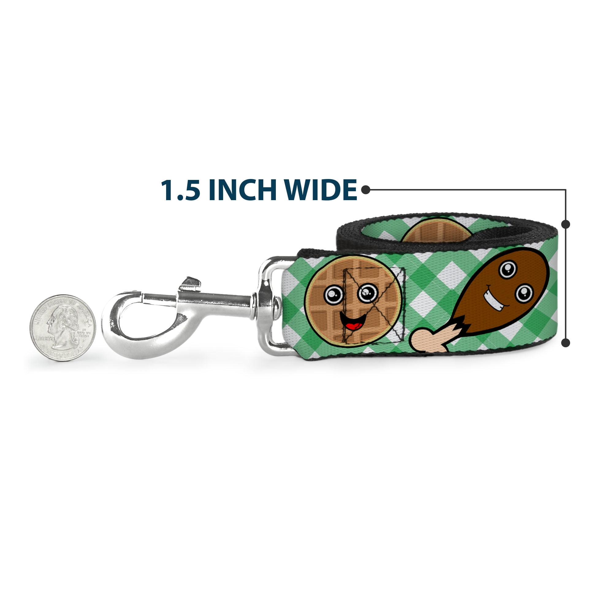 Buckle-Down Pet Leash, Dog Leash, Fried Chicken Waffles Plaid White Green, 6 Feet Long 1.0 Inch Wide