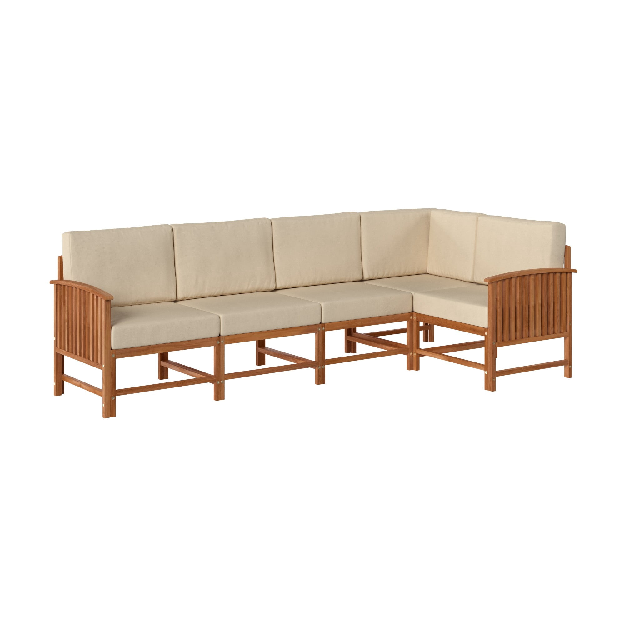 Walker Edison Modern Slatted Solid Wood 5-Piece Outdoor Sectional Set, Brown