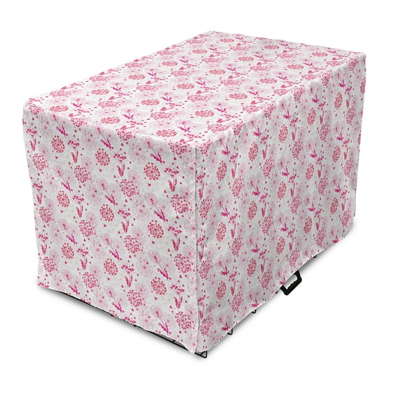 Valentine's Day Dog Crate Cover, Dandelions in the Form of Hearts on a Plain Background Print, Easy to Use Pet Kennel Cover Small Dogs Puppies Kittens, 7 Sizes, Dark Coral Pink, by Ambesonne