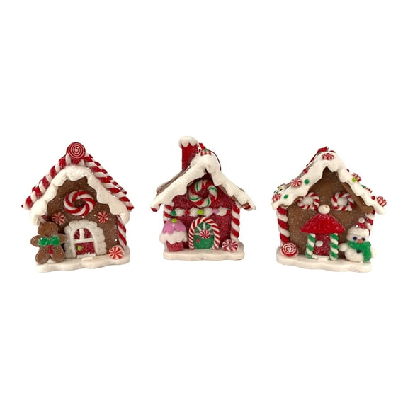 Clay Dough Holiday Gingerbread House Christmas Tree Ornament 3 Piece Set 3 Inch