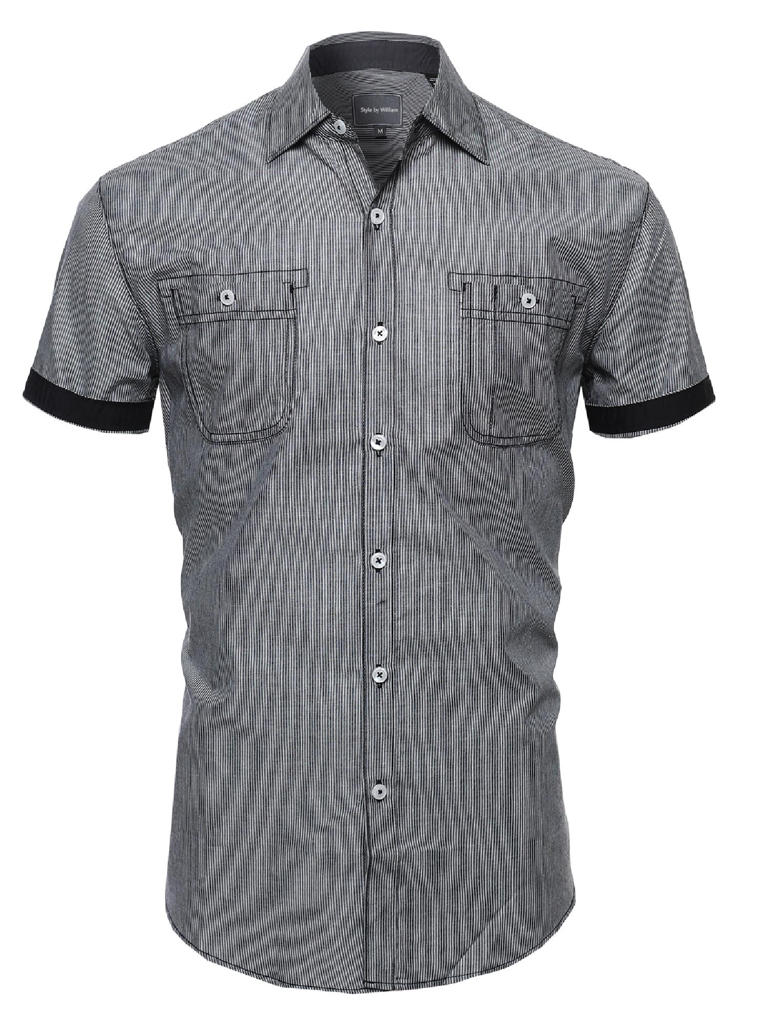L - 4XL FashionOutfit Men/'s Casual Thin Stripe Button Down Short Sleeve Shirt