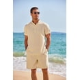 thumbnail image 5 of COOFANDY Men's 2 Pieces Linen Set Henley Shirt Short Sleeve and Shorts Summer Beach Yoga Matching Outfits, 5 of 6