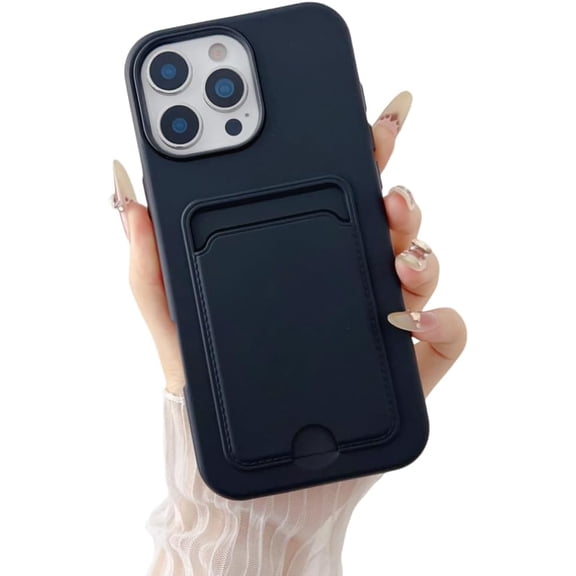 Card Slot Bag Clear Matte Phone Case for iPhone 16e 16 15 14 13 12 11 Pro Max Plus Wallet Photo Pocket Soft TPU Shockproof Cover(for iPhone 14 Plus/Black)