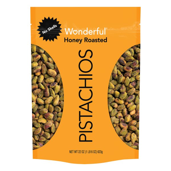 Wonderful Pistachios, No Shells, Honey Roasted, 22 Ounce Resealable