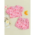 thumbnail image 3 of Suealasg 2Pcs Kids Girls Summer Outfits 3T 4T 5T 6T 7T Short Sleeve Floral Print T-Shirt Tops Drawstring Shorts Little Girls Clothes, 3 of 9