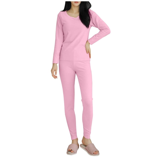 Timegard Ensembles de Pyjamas pour Femmes 2 Pcs Col Rond Manches Longues Haut Pantalon Automne Décontracté Ajusté Confortable Tenues de Pjs
