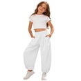 thumbnail image 3 of Girls Pants Kids Summer Beach Solid Casual Long Trousers Soft Breathable White 10-11 Years, 3 of 8