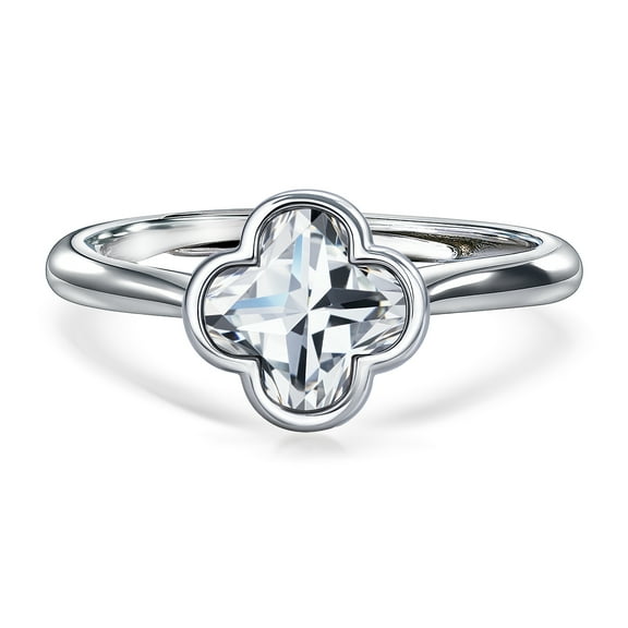 JeenMata 1 Carat Four-Leaf Flower Cut Moissanite Engagement Ring - 18K White Gold Plating for Women