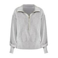 thumbnail image 4 of Baqcunre Half Zip Cropped Sweatshirt Casual Fleece Quarter Zip Up Rib Knit Pullover 2023 Fall Clothes Womens Tops Half Zip Sweatshirt Women,Women'S Sweaters Sweatshirt For Women,Color Grey,Size 2XL, 4 of 6