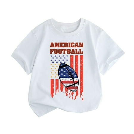 

ZMHEGW Independence Day Shirt Girls Crew Neck Short Sleeve Pullover T-Shirt Independence Day Print White 140