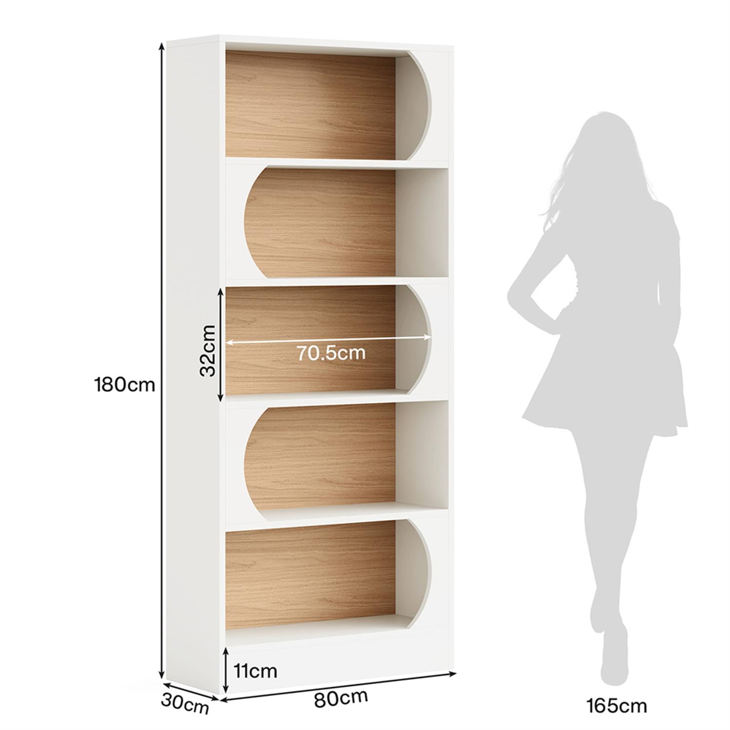 Demi Bonn 5-Tier Bookcase with Storage Shelves, Wood Bookshelf Storage Organizer, 70" Tall Display Standing Shelf Unit for Bedroom, Living Room, White