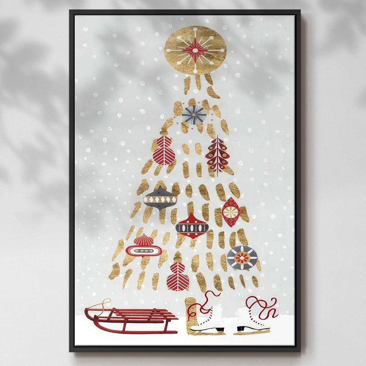 Christmas Chalet Collection B - Framed Gallery Wrapped Holiday Canvas - 27 x 41 - Black Frame