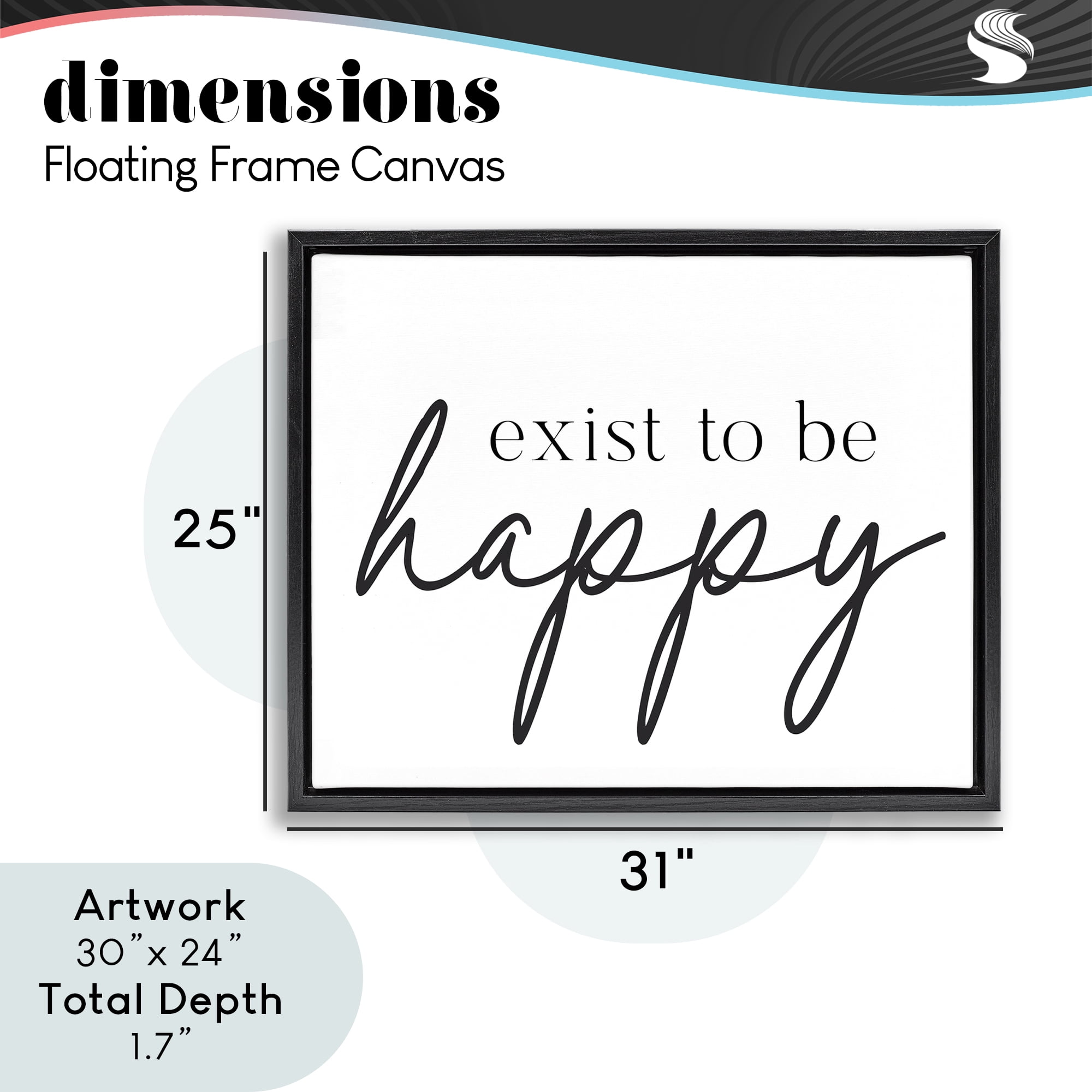 Exist To Be Happy Black Framed Floater Canvas Wall Art, design by Lettered and Lined