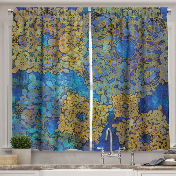Ambesonne Moroccan Kitchen Curtains, Persian Motif Bohemian, 55"x39", Pale Coffee Blue