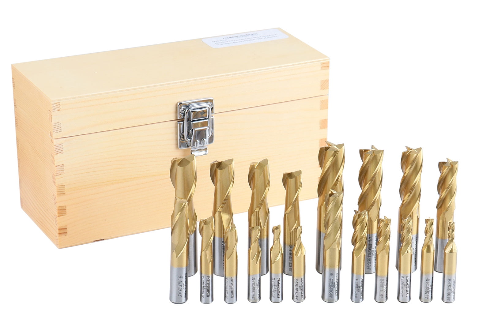 Accusize 20 Pc Hss Tin Coated End Mill Set, 2 Flute and 4 Flute, Cutting Diameter from 3/16'' up to 3/4'', 1810-0100