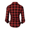 thumbnail image 6 of Ghalytn Women Buffalo Plaid Button Down Shirt Lapel Collar Roll Up Long Sleeve Curved Hem Casual Blouse, 6 of 9