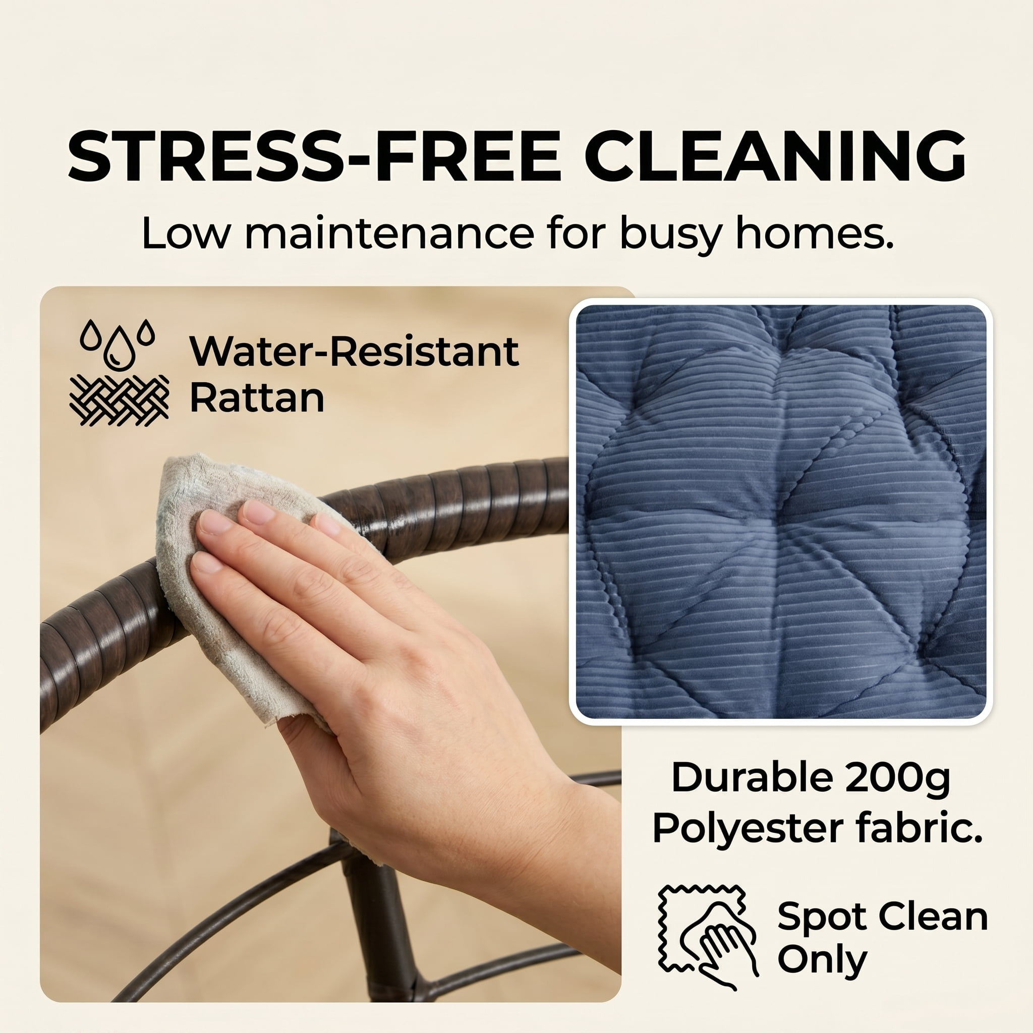 360° Swivel Wicker Papasan Chair with Ergonomic Over-Stuffed Cushion, Modern Rattan Saucer Chair for Living Room & Bedroom