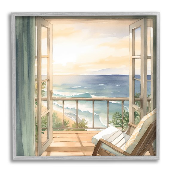Stupell Industries Seaside Escape Scenery Landscape Painting Gray Framed Art Print Wall Art, 24 x 24