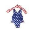 thumbnail image 2 of Musuos Kids Girls One-Pieces Swimsuit 18M 24M 3Y 4Y 5Y 6Y Floral/Stars Print Bowknot Sleeveless Ruffles Summer Beachwear Bathing Suit, 2 of 10