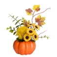 thumbnail image 2 of Mini Autumn Pumpkin with Artificial Flower Decorations,Small Fall Pumpkin Floral Table Centerpiece Ornament,Fall Centerpiece,Faux Autumn Pumpkin Table Centerpieces,Perfect for Mantel,Thanksgiving, 2 of 4